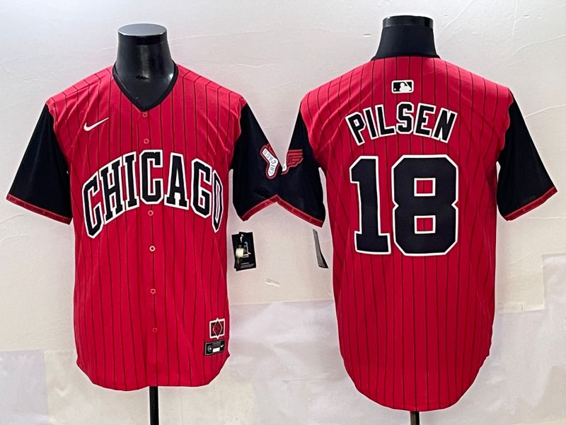 Men 2025 Chicago White Sox #18 Pilsen Red Stripe Joint Name Nike MLB Jersey style 1->chicago white sox->MLB Jersey